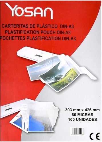 Yosan Fundas para Plastificar A3 Brillo 80 Micras Transparente Caja de 100 Yosan Fundas para Plastificar A3 Brillo 80 Micras Transparente Caja de 100