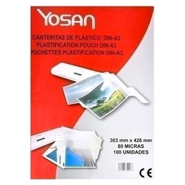 Yosan Fundas Para Plastificar A3 2x80 Micras Brillo Caja 100 Unidades Transparente
