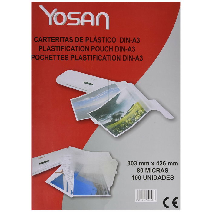 Yosan Fundas para Plastificar A3 Brillo 80 Micras Transparente Caja de 100 Yosan Fundas para Plastificar A3 Brillo 80 Micras Transparente Caja de 100