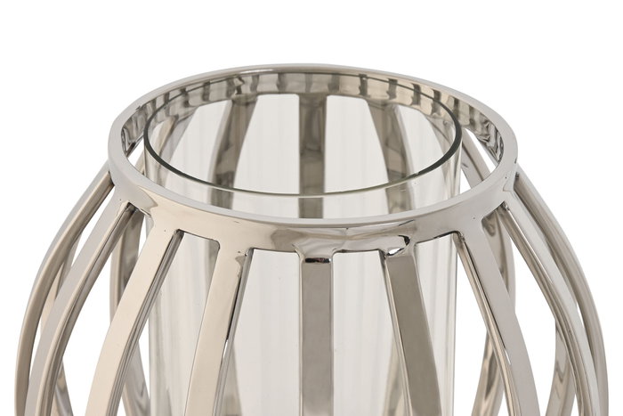 DKD Home Decor Portavelas de Acero y Cristal Cromado Plateado 19x19x19 cm