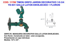PLUVIA Grifo de Jardín Decorativo YD931 Gallo en Latón con Flor