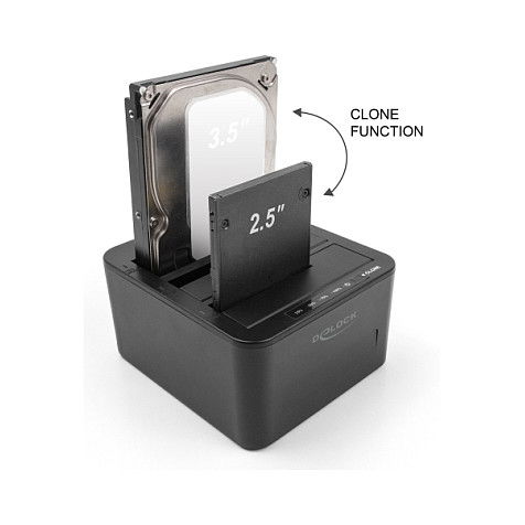 DeLOCK 64332 Docking Station USB para 3 Unidades HDD/SSD SATA III con Función Clonado 1:2, USB 3.2 Gen 1, Plug and Play, Compatible Windows/Mac/Linux