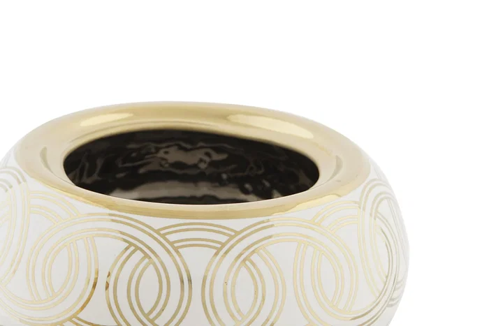 DKD Home Decor Tibor de Porcelana Cromado Blanco y Dorado Fana DKD Home Decor Tibor de Porcelana Cromado Blanco y Dorado Fana