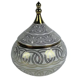 DKD Home Decor Tibor de Porcelana Cromado Blanco y Dorado Fana