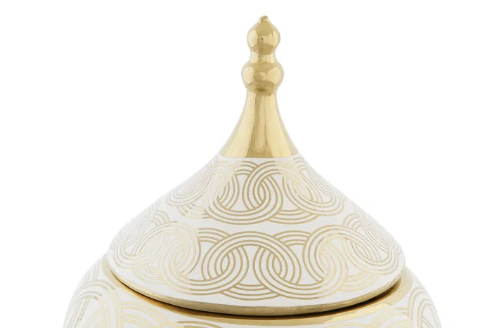 DKD Home Decor Tibor de Porcelana Cromado Blanco y Dorado Fana DKD Home Decor Tibor de Porcelana Cromado Blanco y Dorado Fana