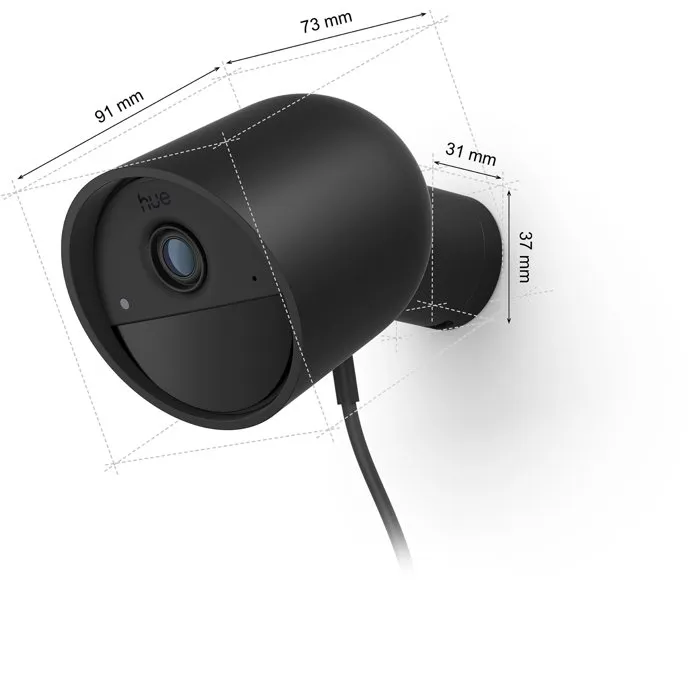 Philips Hue Cámara Inteligente Exterior, Con Cable, Visión Nocturna, Resolución 2K, Color Negro