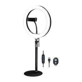 LogiLink Anillo LED con Trípode para Smartphone AA0152 - Diámetro 25 cm, 700 lm, Luz Blanca/Cálida Ajustable, USB, para Pantallas hasta 7"