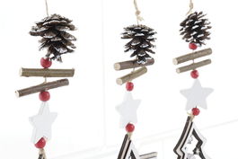 DKD Home Decor Colgante Navidad Tradicional Marron Rojo Blanco Madera 11 x 37 x 10 cm (12 Unidades)