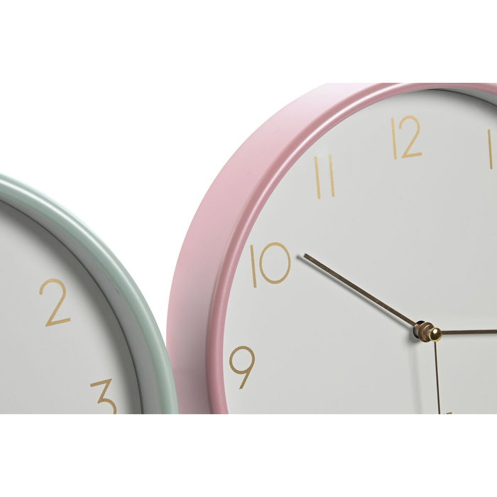 DKD Home Decor Set de 3 Relojes de Pared de PVC surtidos en Lila, Verde menta y Coral