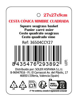 Inde Cesta Cónica de Mimbre Cuadrada Privilege (8 Unidades) Inde Cesta Cónica de Mimbre Cuadrada Privilege (8 Unidades)