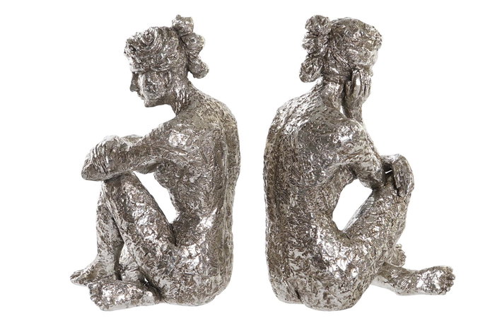 DKD Home Decor Figura de Resina Plateada Surtida Pack de 3