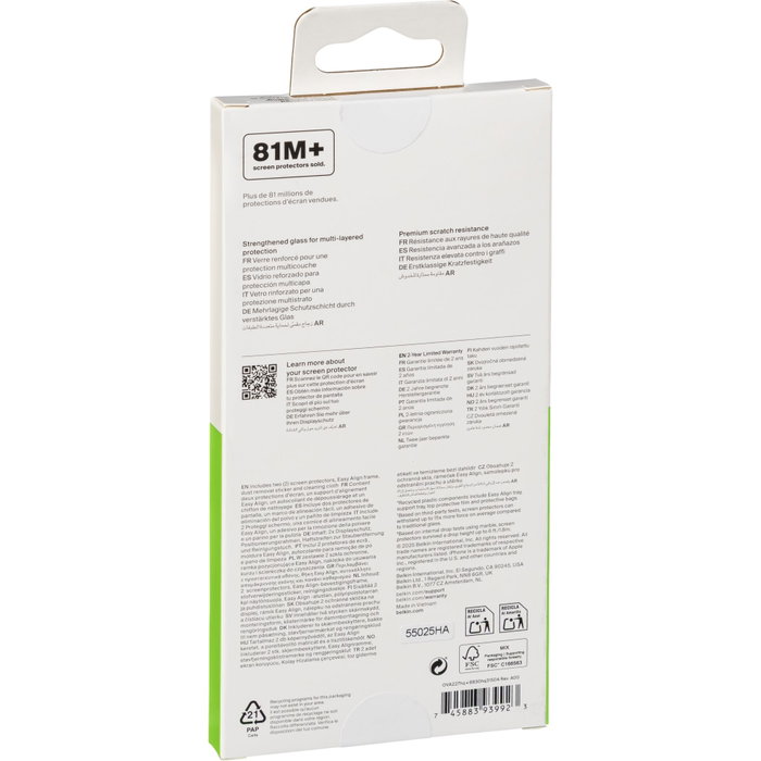 Belkin Protector de Pantalla ScreenForce de Vidrio Templado para iPhone 17 Pro Max (2 unidades)