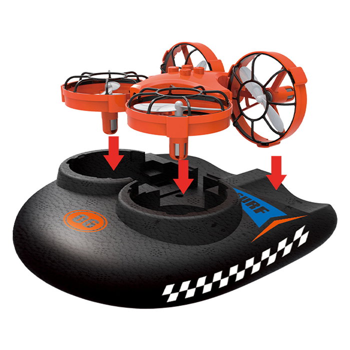 AMEWI DRE Drohne Trix 3in1 - Dron Quadricóptero Híbrido, Efectos Luminosos, Negro/Rojo, 2.4 GHz, Batería Litio 350 mAh, Para Exterior, 43 g
