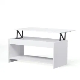 HAPPY Mesa de centro elevable estilo moderno blanco mate L 100 x W 50 cm