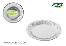 Algon Set 10 Platos Cartón Color Plata Redondos 20 cm (18 Unidades)
