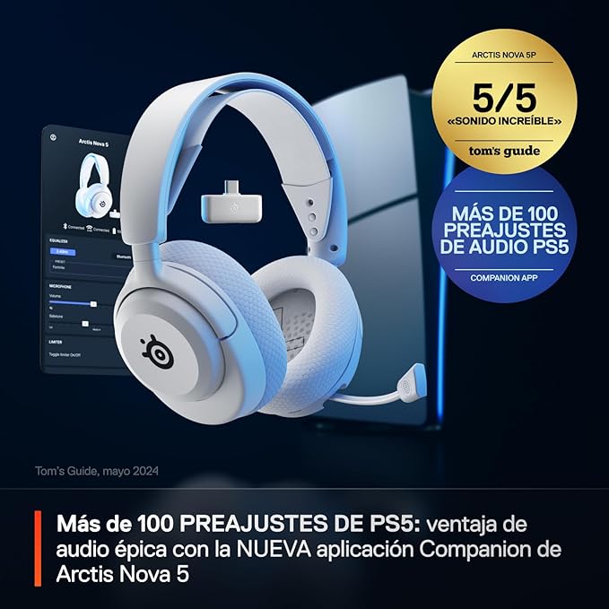 SteelSeries Arctis Nova 5P Auriculares Gaming para PlayStation, 61674, Blanco