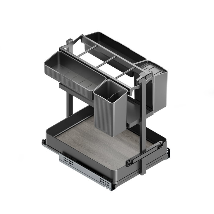 Emuca Carro extraíble con cestas y accesorios Harmony con cierre suave, Módulo ancho 400mm alto 700mm, Acero y Madera, Gris antracita