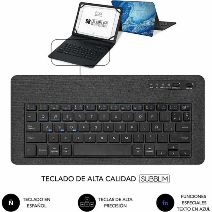 Subblim Keytab Pro BT Trendy Mármol Azul funda con teclado Bluetooth
