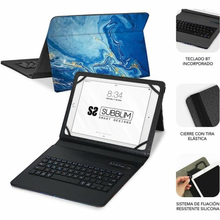 Subblim Keytab Pro BT Trendy Mármol Azul funda con teclado Bluetooth