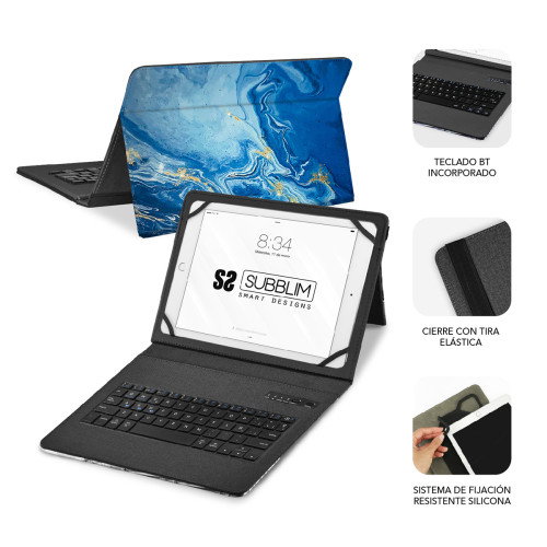 Subblim Keytab Pro BT Trendy Mármol Azul funda con teclado Bluetooth
