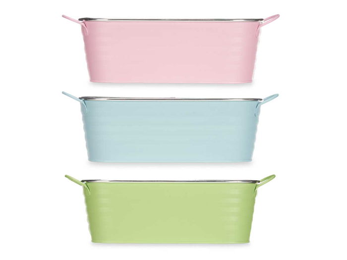 Ibergarden Macetero Ovalado Grd Zig Zag Filo Plata Metal 32.5x10x12cm Surtido Azul, Rosa, Verde (Set de 24)