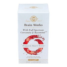 SOLGAR Brain Works 60 Comp. - Apoyo Cognitivo con Bacopa Monnieri, Vitamina B12 y Cúrcuma Vegana