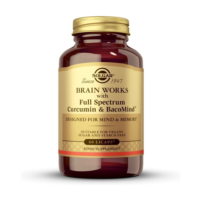 SOLGAR Brain Works con Full Spectrum Cúrcuma y BacoMind 60 cápsulas vegetales SOLGAR Brain Works con Full Spectrum Cúrcuma y BacoMind 60 cápsulas vegetales