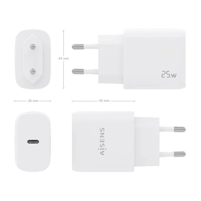 AISENS Cargador USB-C PD3.0 25W Blanco