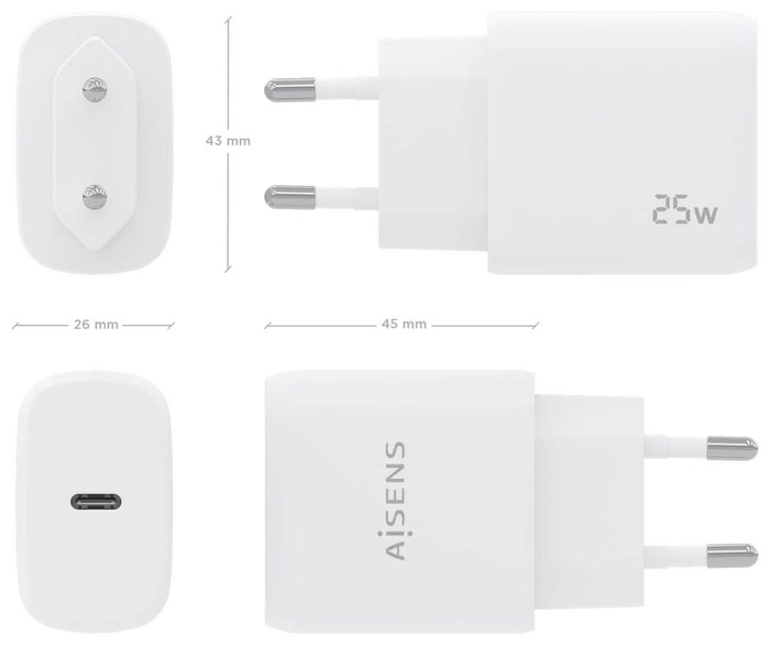 Aisens Cargador USB-C PD3.0 25W Blanco A110-0756
