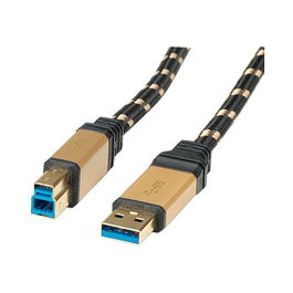 ROLINE 11.02.8903 Cable USB 3.2 Gen 1 A-B Macho/Macho 3m Negro Oro