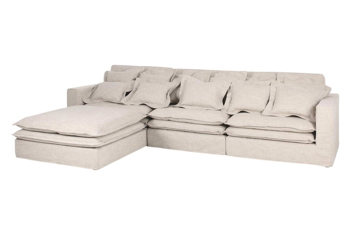 DKD Home Decor Módulo de Sofá Izq/Der Beige con 4 Cojines