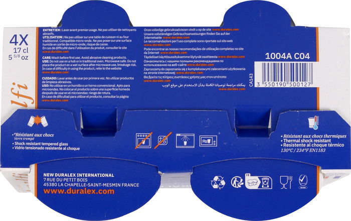 Duralex Set 4 Vasos Transparente Amalfi 17 cl (12 Cajas)