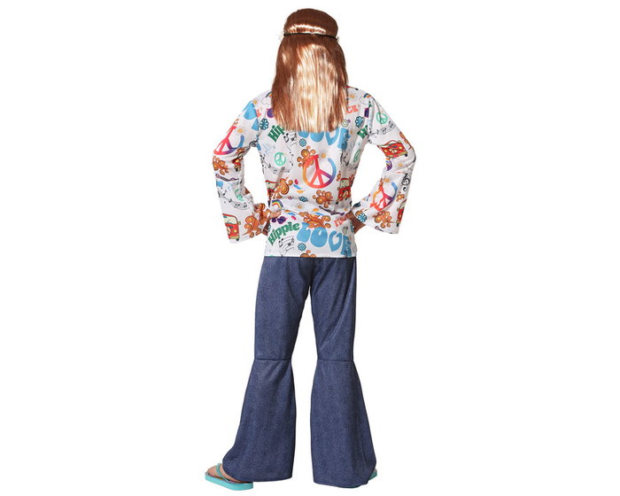 Disfraz Hippie Niño Multicolor 10-12 Años - Camiseta y Pantalón Elefante - Fiesta Carnaval