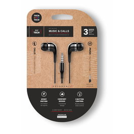 Eartech Auriculares Intraurales con Cable, Micrófono, Botón Multifunción y Conexión Mini-Jack 3.5 mm para Apple/Android/Windows, Negro