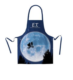 E.T. El Extraterrestre - Delantal con estampado de Elliott y E.T. cruzando la luna, packaging en cartón ilustrado, 100% poliéster
