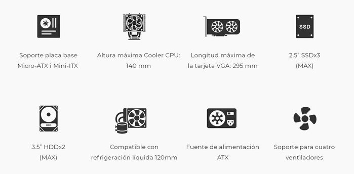Coolbox Caja PC Semitorre MicroATX M680 COO-PCM680-1 con Fuente 500W USB-C Negro