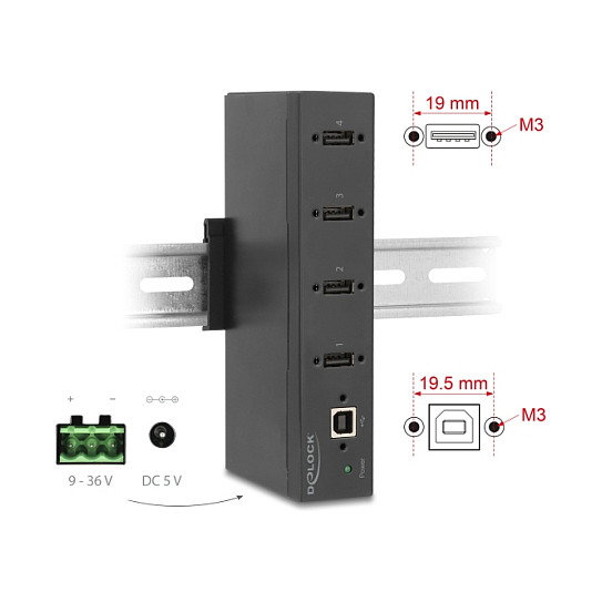 DeLOCK 60686 Hub USB 2.0 con 5 puertos Type-A y protección ESD