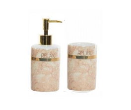 DKD Home Decor Dosificador Marmol glam Melocoton Dorado 7 x 17.5 x 7 cm Set de 2