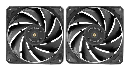 Mars Gaming MF-NCLX2 Pack de 2 Ventiladores para Carcasa PC 120mm 12cm - PWM, Rodamientos FDB Cobre, Aspas Híbridas, 800-1800 RPM, Negro o Blanco