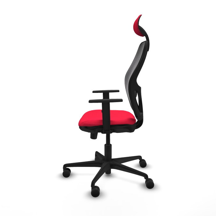 Silla de oficina Jorquera con mecanismo Sincro/Traslack tapizada con Tela color Rojo y malla color Negro. Equipada con lumbar 1D, Brazos 1D, Cabecero Fijo y Ruedas 65mm nailon Silla de oficina Jorquera con mecanismo Sincro/Traslack tapizada con Tela color Rojo y malla color Negro. Equipada con lumbar 1D, Brazos 1D, Cabecero Fijo y Ruedas 65mm nailon