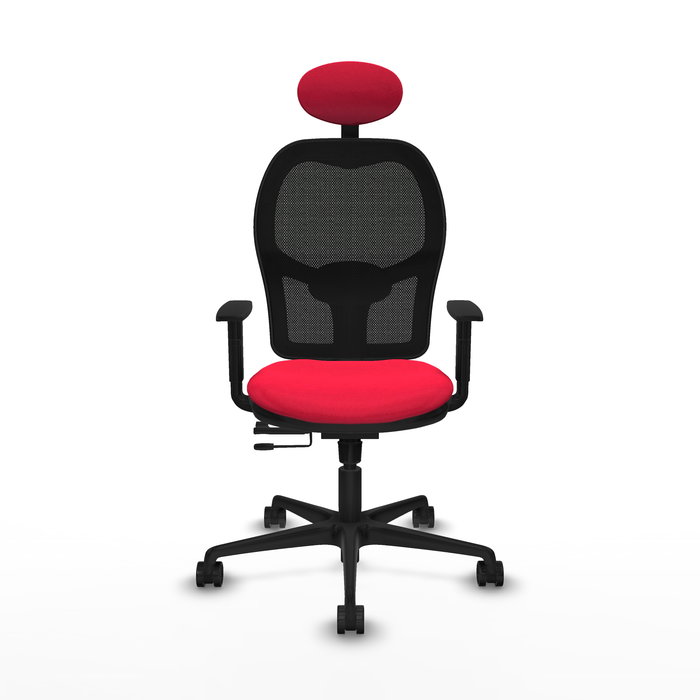 Silla de oficina Jorquera con mecanismo Sincro/Traslack tapizada con Tela color Rojo y malla color Negro. Equipada con lumbar 1D, Brazos 1D, Cabecero Fijo y Ruedas 65mm nailon Silla de oficina Jorquera con mecanismo Sincro/Traslack tapizada con Tela color Rojo y malla color Negro. Equipada con lumbar 1D, Brazos 1D, Cabecero Fijo y Ruedas 65mm nailon