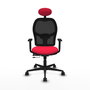 Silla de oficina Jorquera con mecanismo Sincro/Traslack tapizada con Tela color Rojo y malla color Negro. Equipada con lumbar 1D, Brazos 1D, Cabecero Fijo y Ruedas 65mm nailon