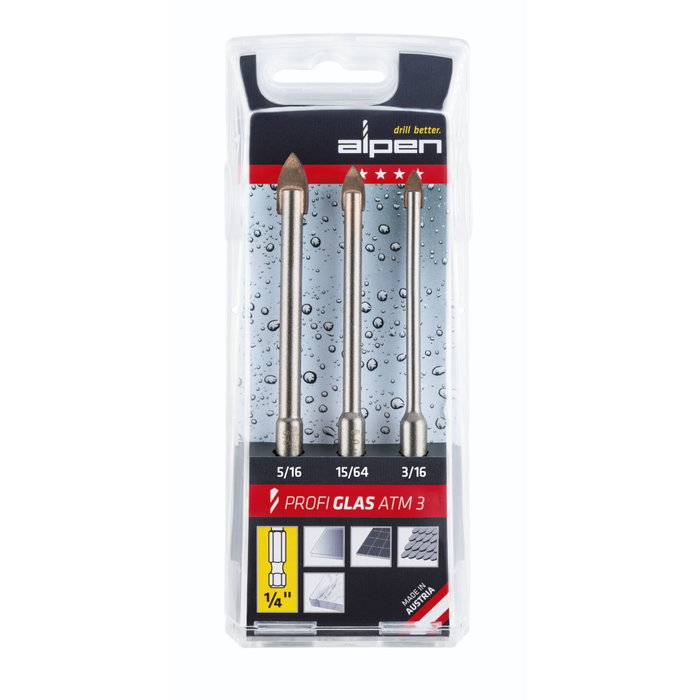 Alpen Cassette Profi Glass ATM 3-289 Set de 3 Brocas de Carburo para Vidrio Alpen Cassette Profi Glass ATM 3-289 Set de 3 Brocas de Carburo para Vidrio