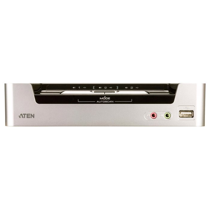 ATEN 2-Port USB HDMI KVM Switch con Audio y Hub USB 2.0, 1920x1200, Negro y Gris