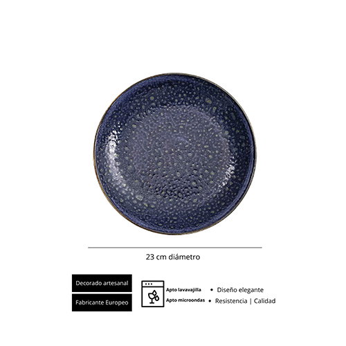 SUMMA Plato Hondo Moon Blue 23 cm Colección MOON Porcelana Vitrificada Azul (Set de 6)