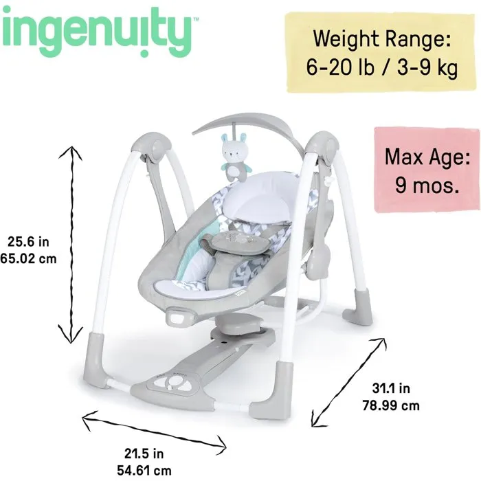 Ingenuity Columpio portátil Raylan BS 12189 para bebés hasta 9 kg, con alimentación por baterías (no incluidas)