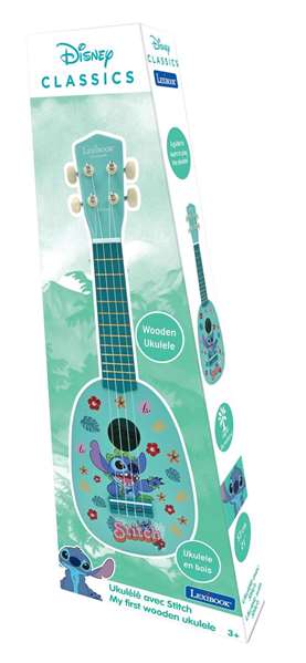 Lexibook - Ukulele de madera Stitch para niños con 4 cuerdas de nylon, 53 cm (21''), modelo Disney, guía de aprendizaje incluida, ideal para principiantes