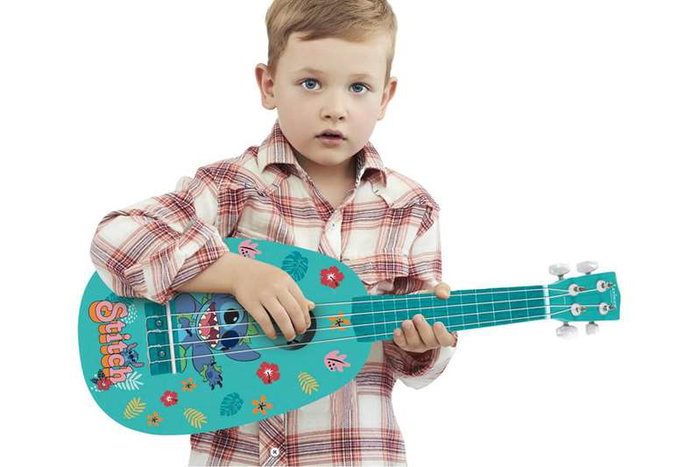 Lexibook - Ukulele de madera Stitch para niños con 4 cuerdas de nylon, 53 cm (21''), modelo Disney, guía de aprendizaje incluida, ideal para principiantes