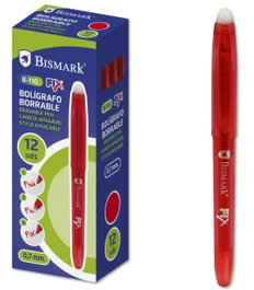 POESSA Bolígrafo Bismark Borrable Rojo Punta 0,7mm con Capuchón (Pack de 12)