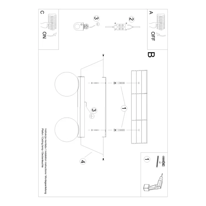 YOLI Lámpara de Techo 2 Luces [SOL-SL.1147] - Diseño Esférico para Estilo Nórdico, Industrial o Moderno en Color Blanco o Negro